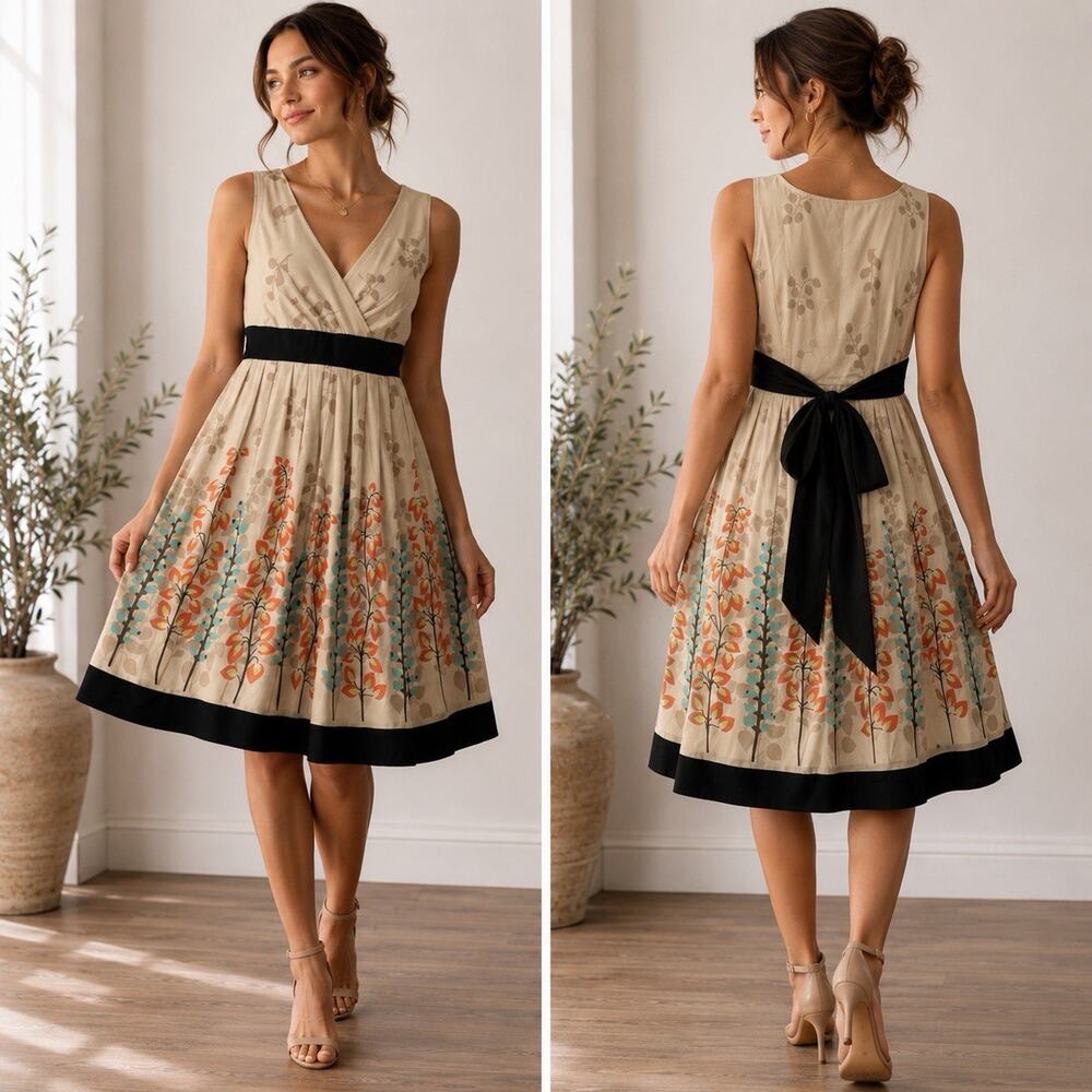 Vtg Jonathan Martin Y2k Floral Midi Dress 8 Cottagecore Garden Party Tea Dress